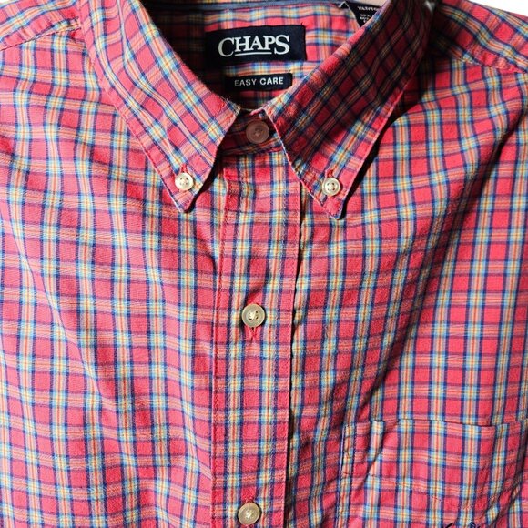 Chaps Mens Red Plaid Easy Care Button-Up Shirt XL - Picture 5 of 6